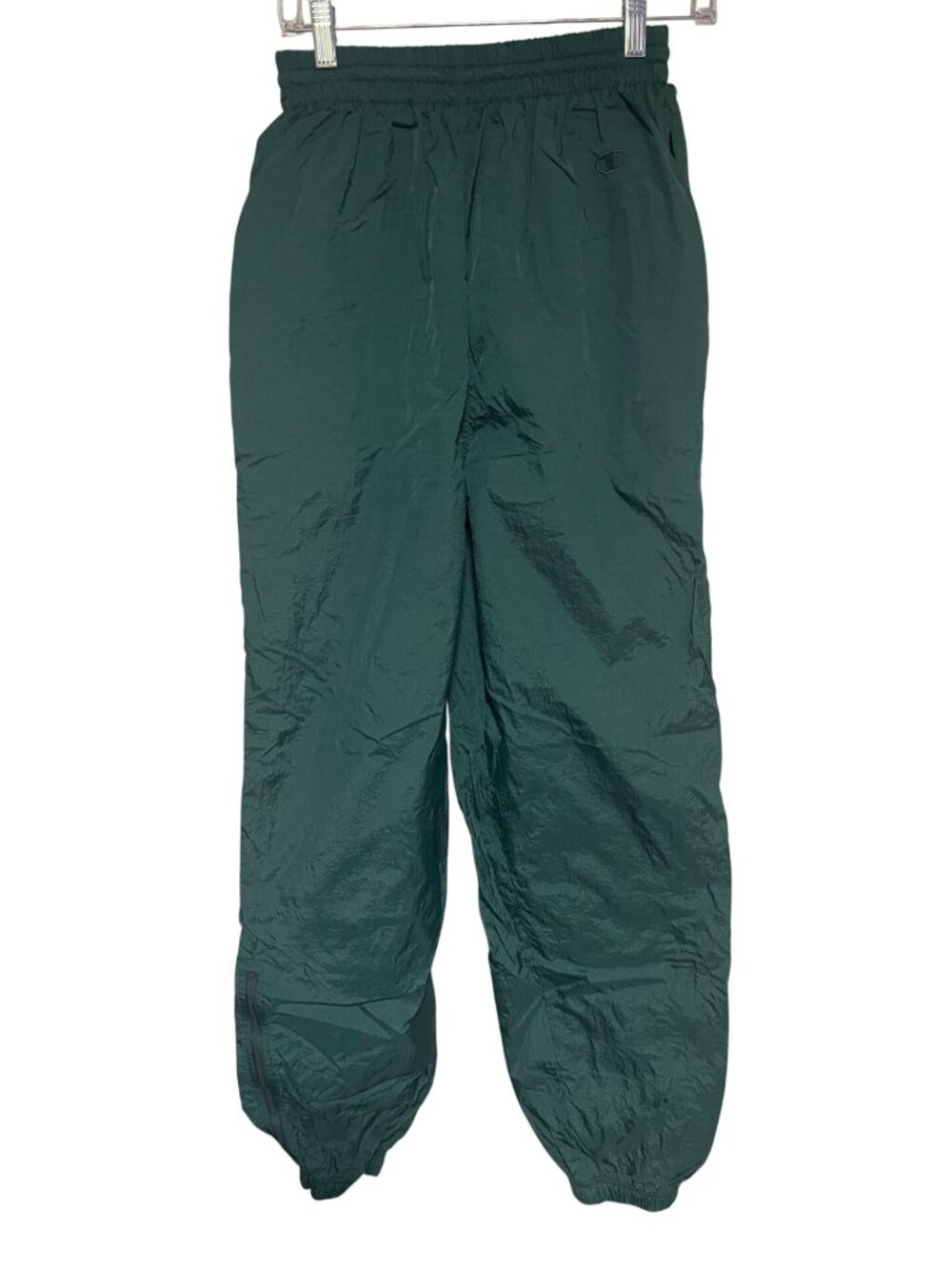Champion Green Nylon Windbreaker Pants Womens M Elastic Waist Zip Cuff VTG 1990s